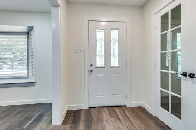 entryway featuring a healthy amount of sunlight and dark hardwood / wood-style flooring