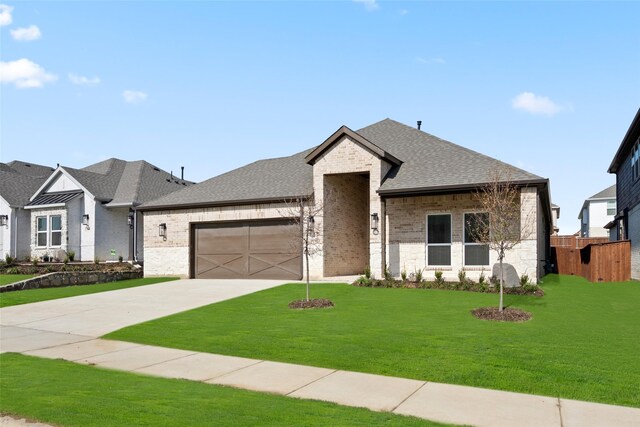 view of front of home featuring a front yard and a garage