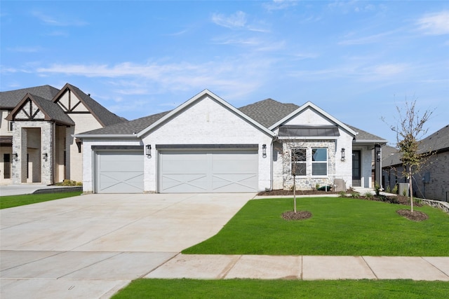 view of front of property with a garage and a front yard