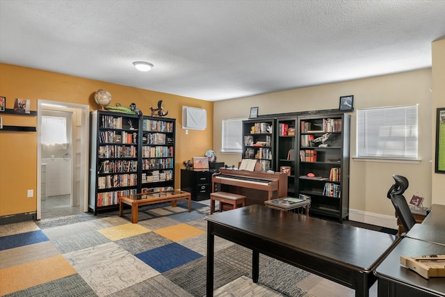 office space featuring a textured ceiling and plenty of natural light