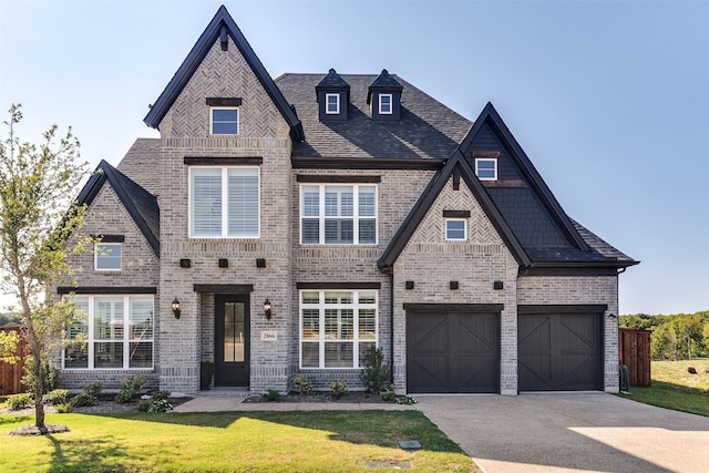 view of front facade featuring a garage and a front lawn