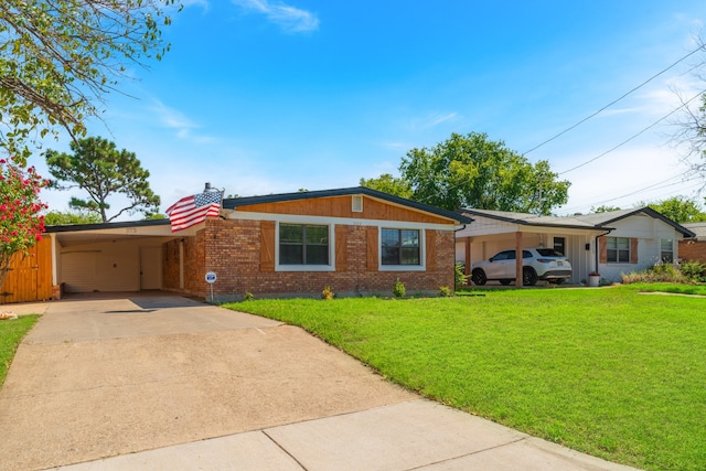 single story home featuring a front yard and a carport