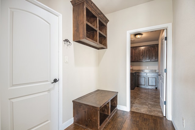 mudroom featuring dark hardwood / wood-style floors