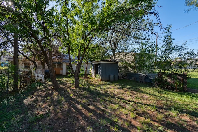 view of yard featuring a storage shed