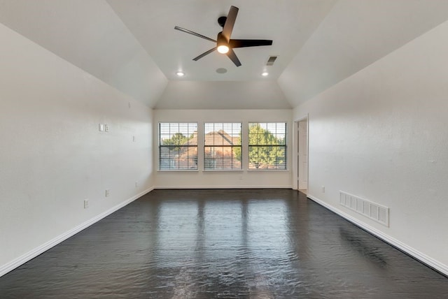 1005 Barre Meadow Ln, Mckinney, TX 75071 - spare room with lofted ceiling, baseboards, a ceiling fan, and visible vents
