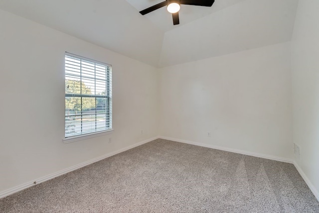 1005 Barre Meadow Ln, Mckinney, TX 75071 - unfurnished room with vaulted ceiling, ceiling fan, carpet flooring, and baseboards