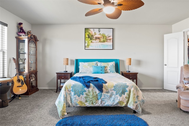 bedroom featuring carpet flooring and ceiling fan