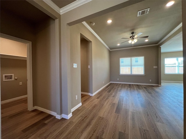 100 Levi Dr, Cleburne, TX 76031 - empty room with ornamental molding, a ceiling fan, wood finished floors, recessed lighting, and baseboards