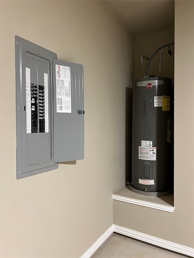 utility room featuring electric water heater and electric panel