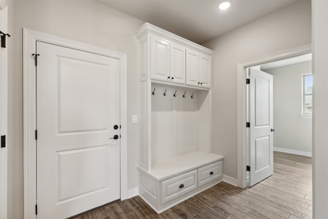 mudroom featuring wood-type flooring