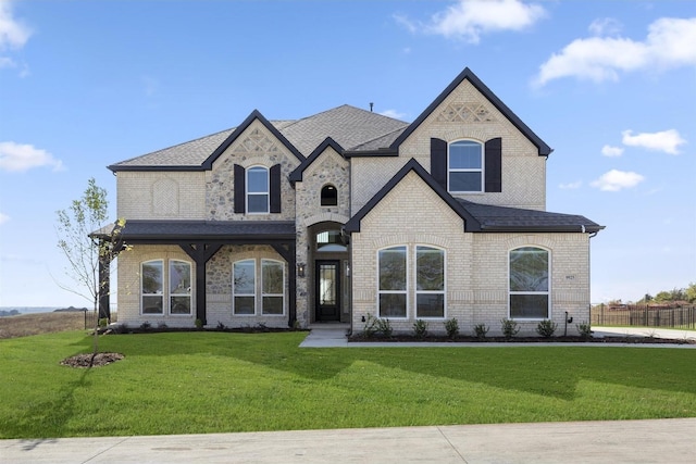 french country style house with a front lawn