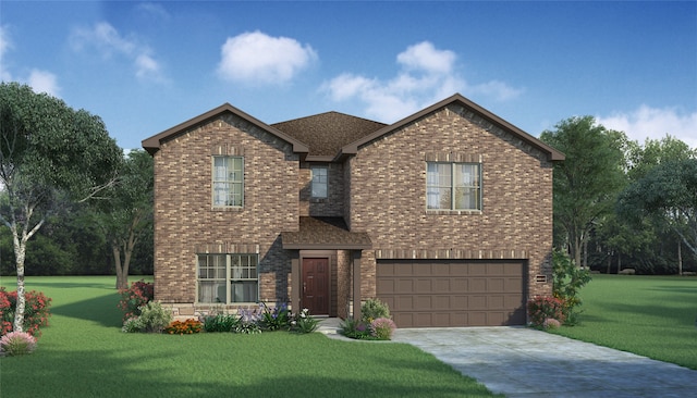 view of front of home with a garage and a front yard