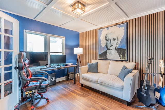 home office featuring hardwood / wood-style floors