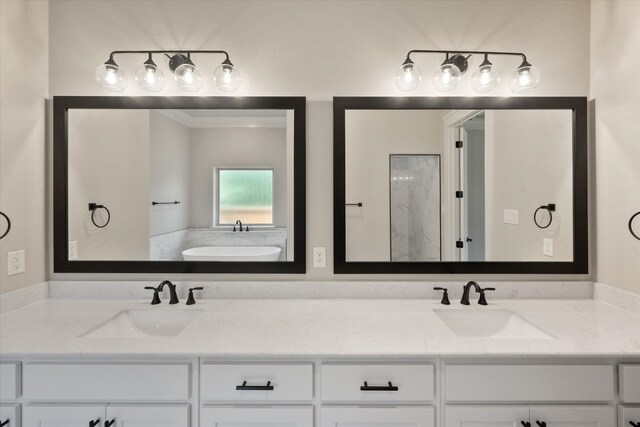 bathroom with a shower and vanity