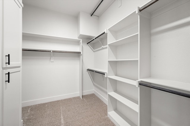 walk in closet featuring light colored carpet