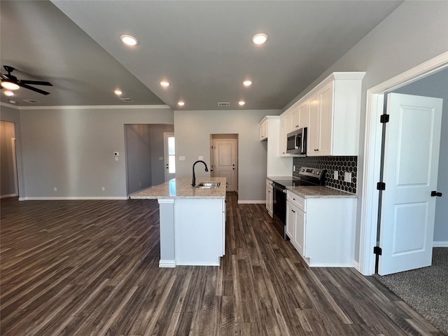 102 Levi Dr, Cleburne, TX 76031 - kitchen with range with electric cooktop, a sink, stainless steel microwave, open floor plan, and recessed lighting