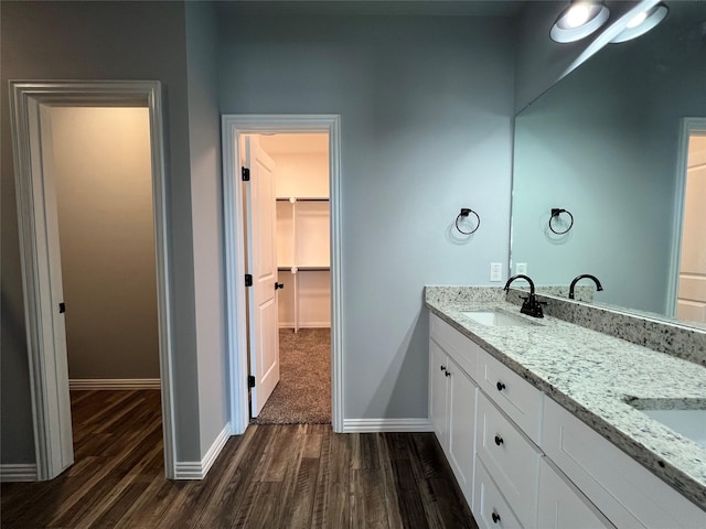 102 Levi Dr, Cleburne, TX 76031 - bathroom with wood finished floors, double vanity, baseboards, and a spacious closet