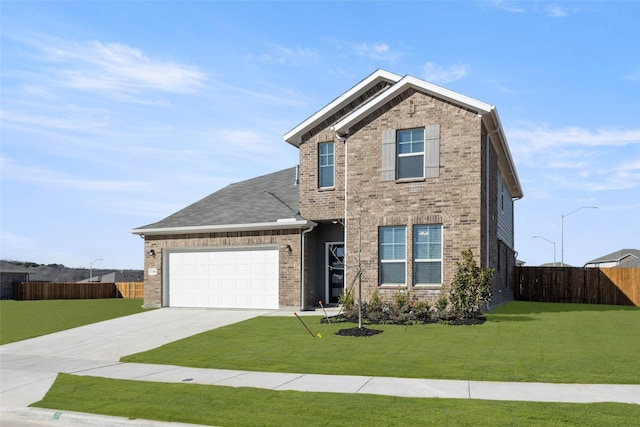 front facade with a garage and a front lawn