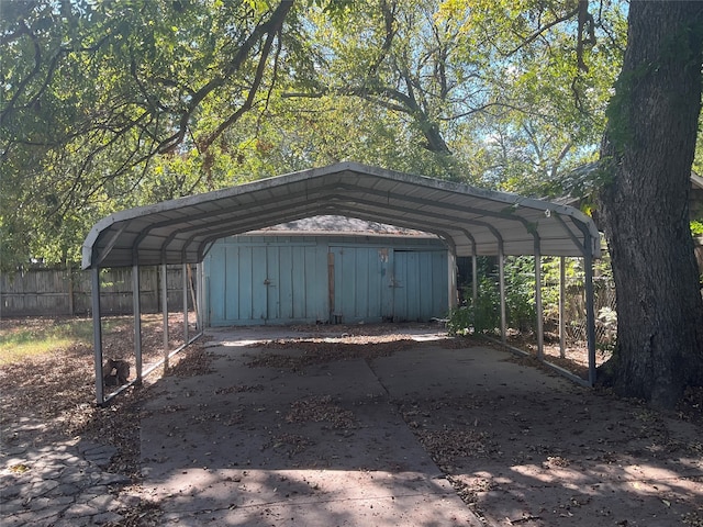 view of parking / parking lot featuring a carport