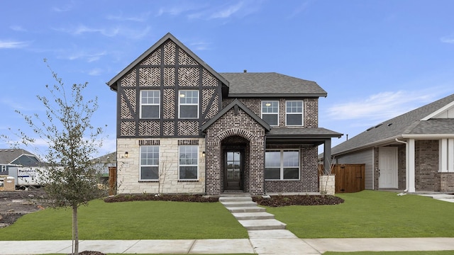 tudor home with a front yard