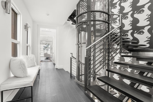 interior space with dark wood-type flooring