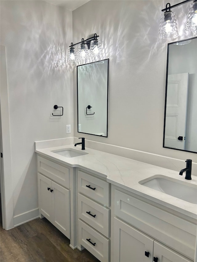 bathroom featuring wood-type flooring and vanity