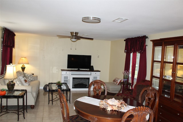 dining area featuring ceiling fan