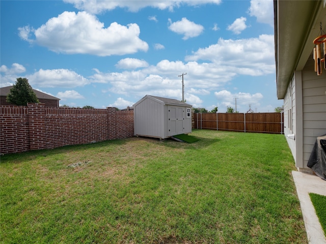 view of yard with a storage unit