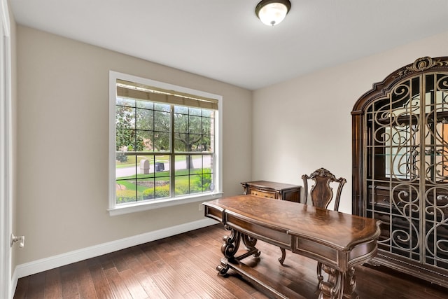 home office with hardwood / wood-style floors