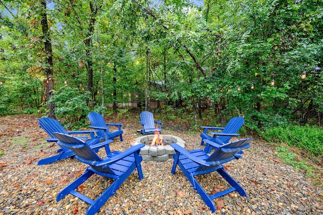 view of yard featuring an outdoor fire pit