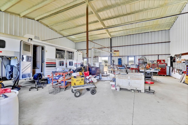 garage featuring a workshop area