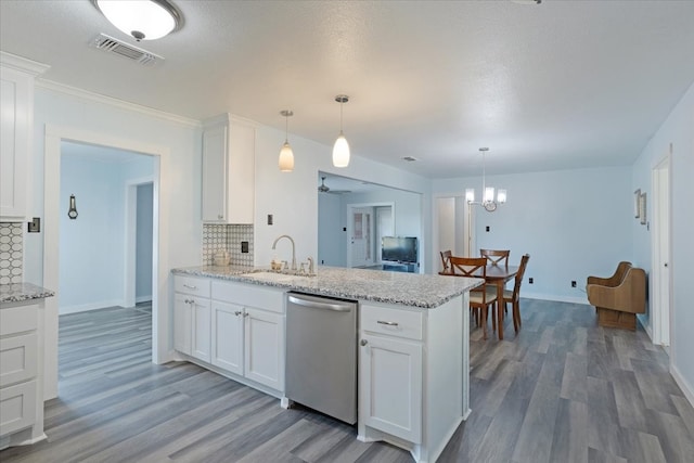 kitchen featuring white cabinets, dishwasher, sink, and tasteful backsplash