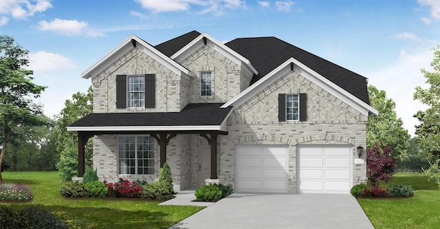 view of front of home featuring a front yard and a garage