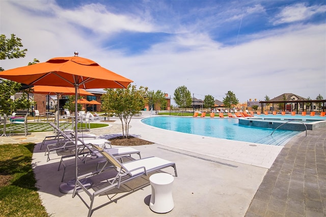 view of swimming pool with a patio