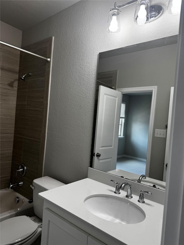 514 Sheer Bliss Ln, Fort Worth, TX 76114 - full bathroom with vanity, a textured wall, and shower / bathtub combination