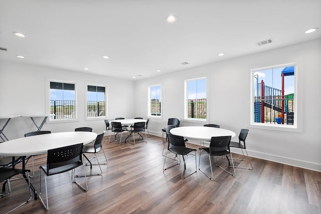 dining area featuring dark hardwood / wood-style flooring