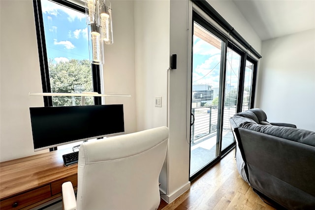 interior space with light hardwood / wood-style floors