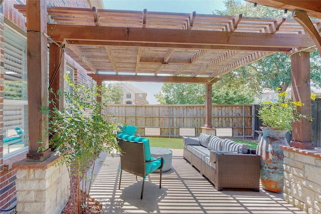 view of patio / terrace featuring outdoor lounge area and a pergola