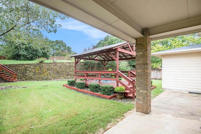 view of yard featuring a gazebo and a patio area