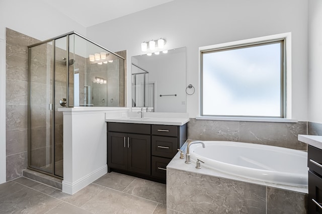 13638 Colony Mews, Frisco, TX 75033 - full bathroom featuring vanity, a bath, and a stall shower