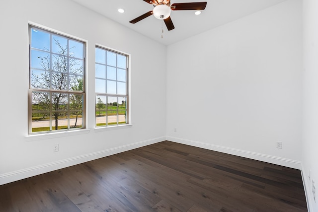13638 Colony Mews, Frisco, TX 75033 - spare room featuring baseboards, recessed lighting, ceiling fan, and dark wood-style floors