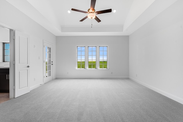 13638 Colony Mews, Frisco, TX 75033 - carpeted spare room featuring recessed lighting, baseboards, a ceiling fan, and a raised ceiling
