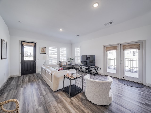 living room with wood-type flooring