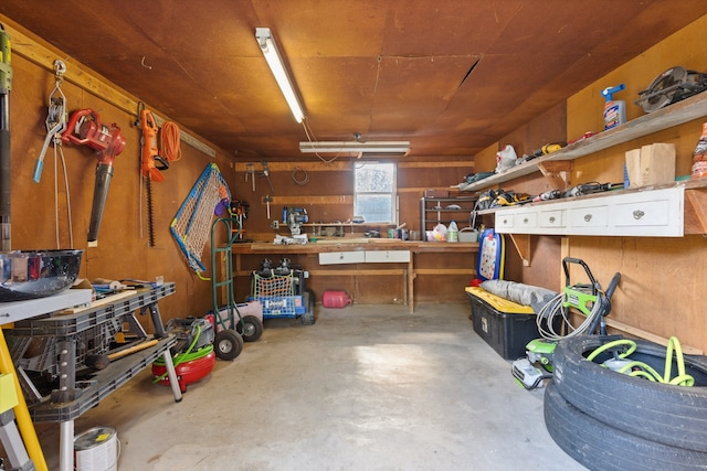 garage featuring a workshop area