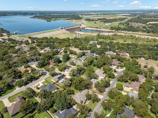 aerial view featuring a water view