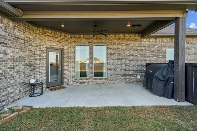 view of patio / terrace featuring ceiling fan