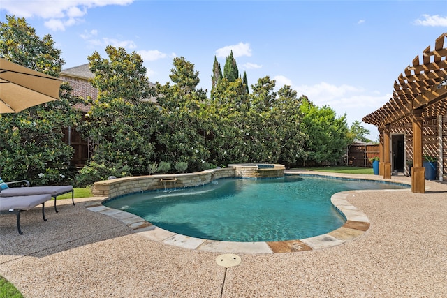 view of pool with a pergola, an in ground hot tub, and a patio