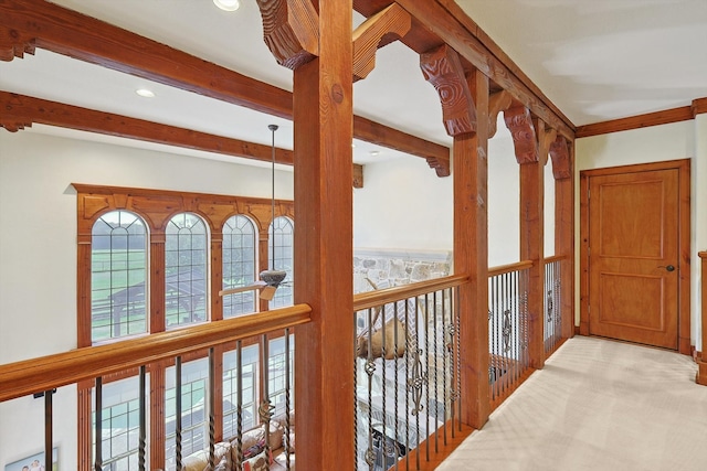 corridor featuring beam ceiling