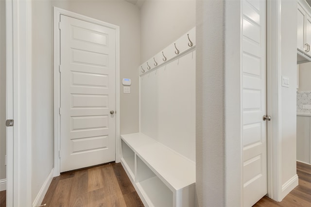 mudroom with hardwood / wood-style floors