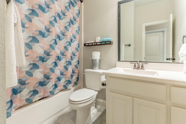 full bathroom featuring toilet, vanity, and  shower combination